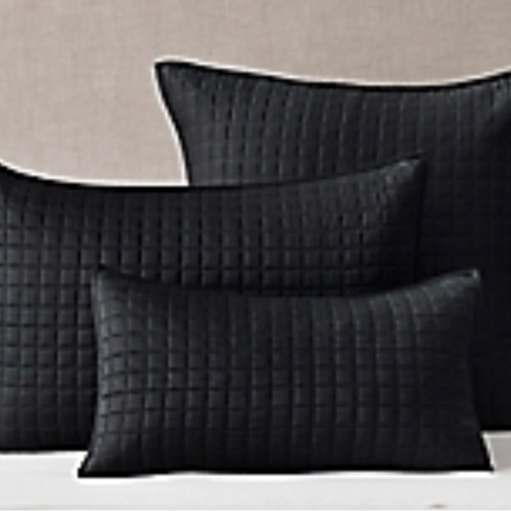 Restoration Hardware Black Quilted Decorative Pillow Shams
